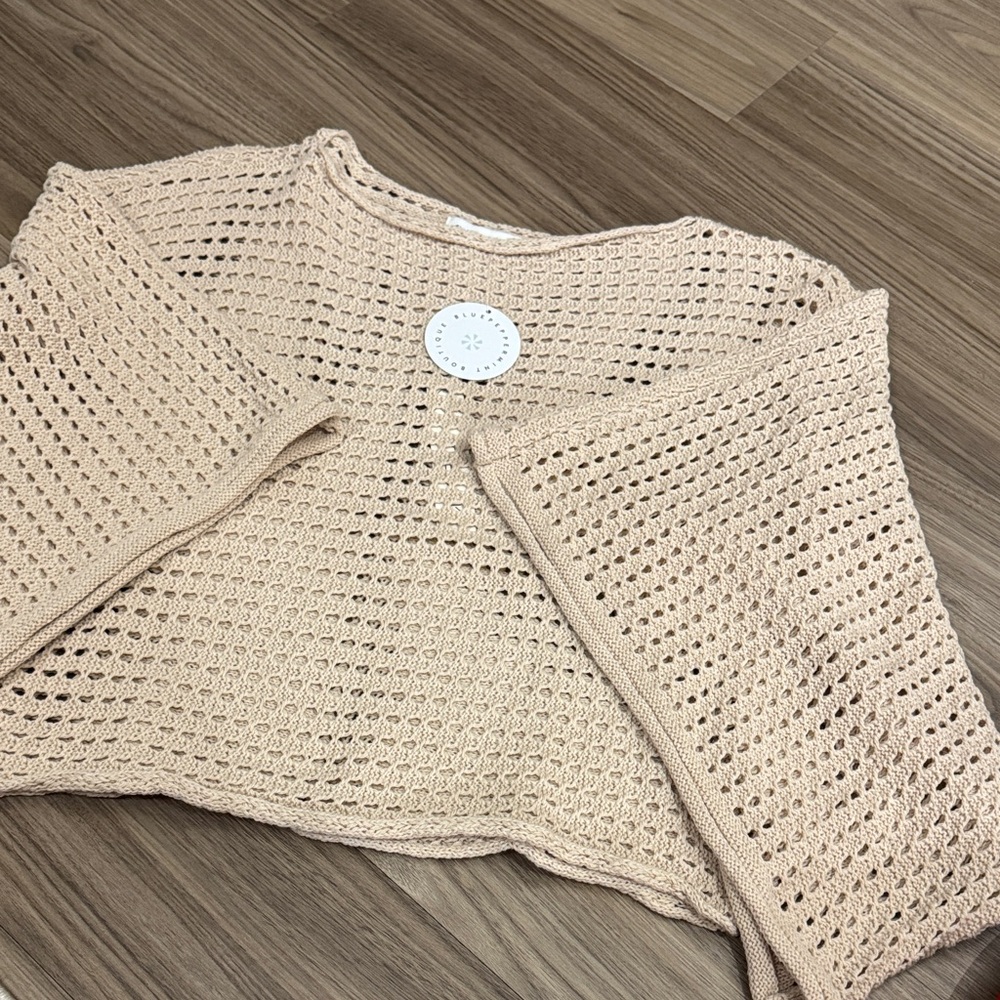 She + Sky Beige Open Knit Sweater